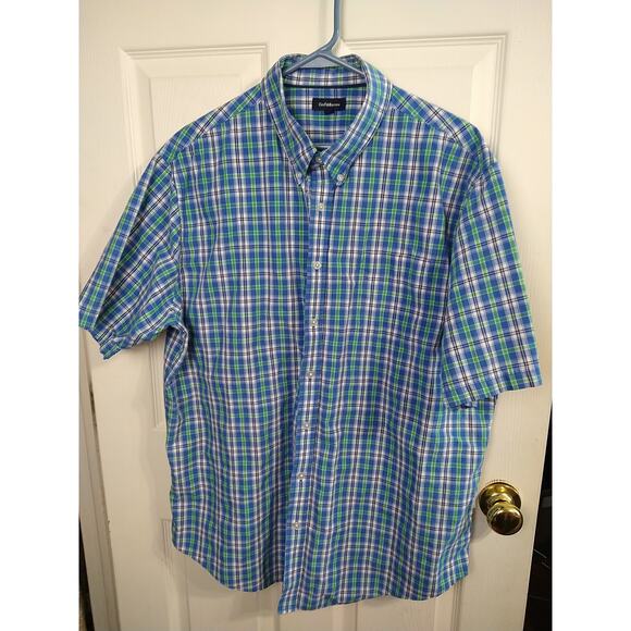 Croft&Barrow Men's XL Shirt Blue Green Plaid Collared Button Shirt Sleeve - Picture 1 of 10